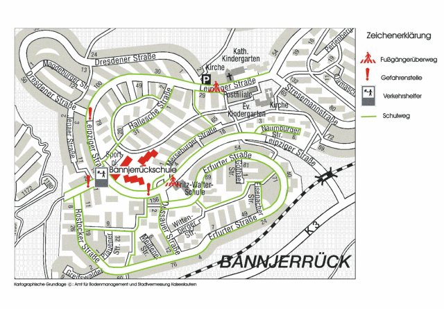 © Stadt Kaiserslautern Kartenausschnitt Schulwegeplan Baennjerückschule © Stadt Kaiserslautern
