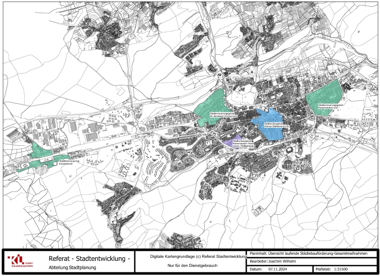 © Stadt Kaiserslautern Die Graphik zeigt die abgeschlossenen Gebiete der Städtebauförderung in Kaiserslautern. © Stadt Kaiserslautern