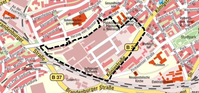 Gebietsabgrenzung Kaiserslautern West, Pfaffareal