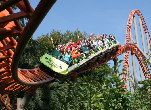 Aufnahme einer Achterbahnfahrt im Plopsaland Hassloch © Plopsaland Hassloch