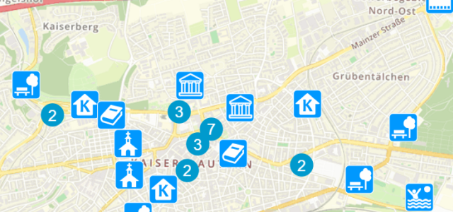 Ausschnitt des Stadtplans im Geoportal der Stadt. Dargestellt werden mögliche kühle Orte.